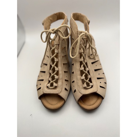 Earth Kristen‎ LUG Sandals Women's 7.5 D Wide Beige Leather Lace-Up Comfort - Picture 7 of 14